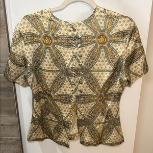 Source Unknown Cream and Gold Geometric Blouse